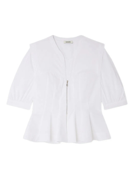  Sandro Zip-up Peplum Shirt - White 