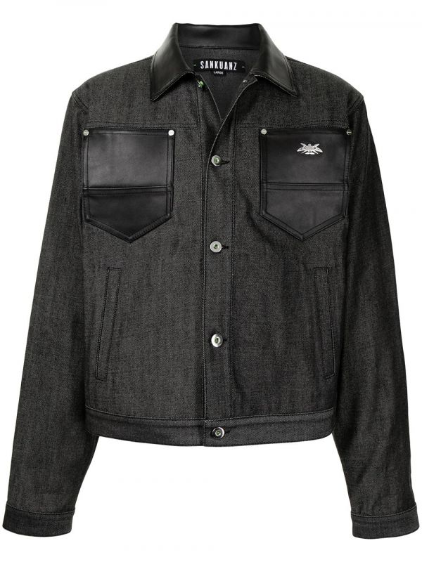  Sankuanz Leather-trimmed Denim Jacket - Black 