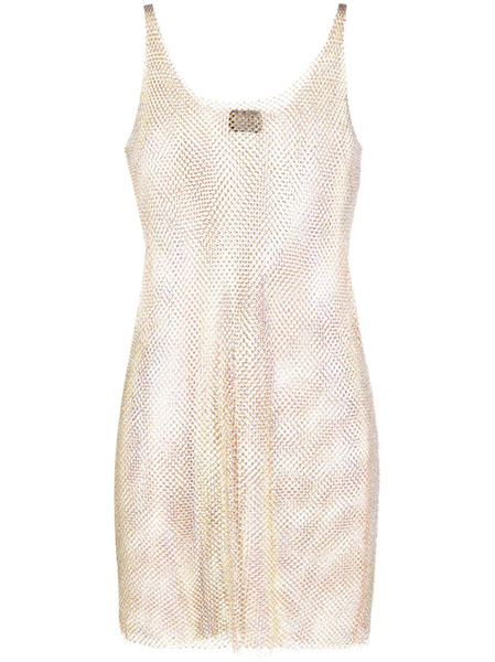  Santa Brands Crystal-embellished Chainmail Minidress - Neutrals 