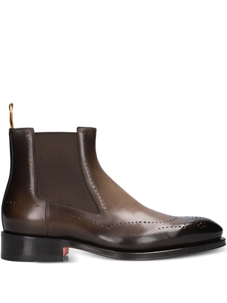  Santoni Brogue-detailed Chelsea Boots - Brown 