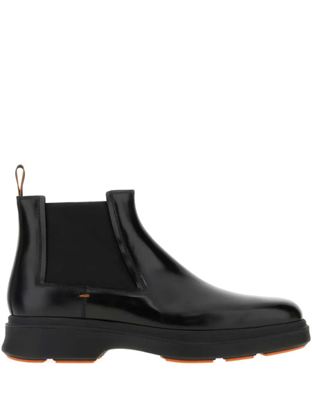  Santoni Elastic-panel Leather Boots - Black 