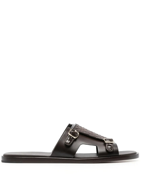  Santoni Interwoven-strap Flat Leather Sandals - Brown 