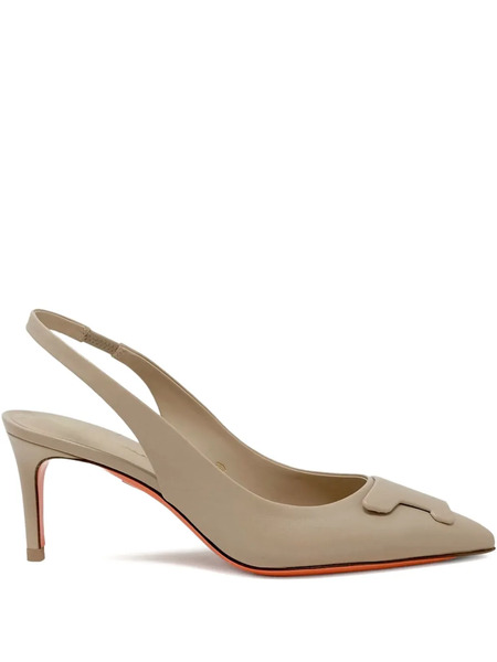  Santoni 65mm Slingback Leather Pumps - Neutrals 