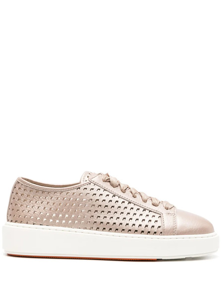  Santoni Perforated Leather Sneakers - Neutrals 