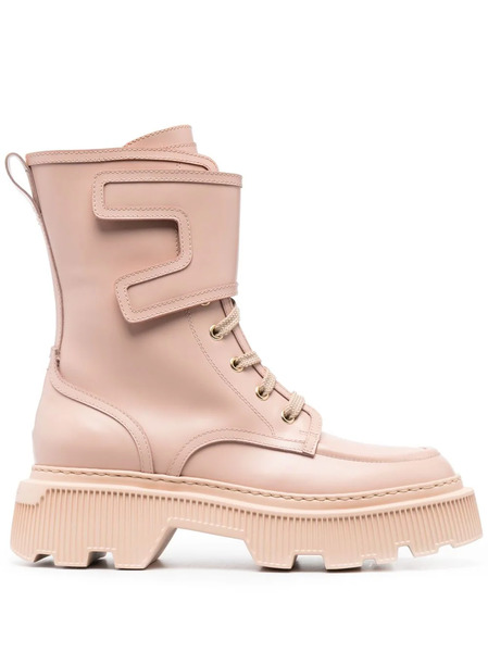  Santoni Round-toe Leather Boots - Pink 