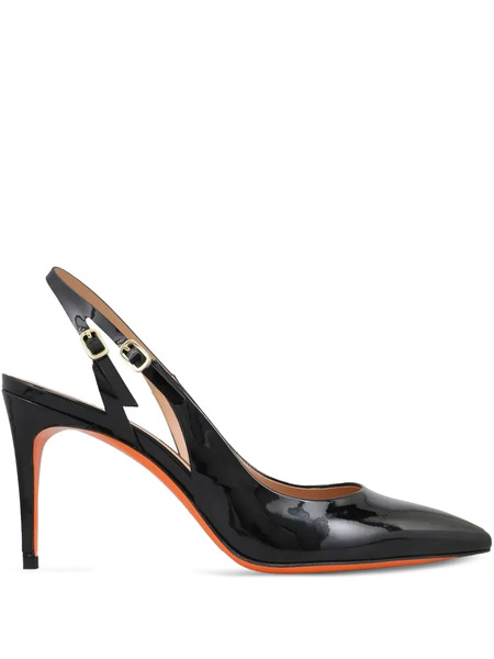  Santoni Slingback Leather Heeled Pumps - Black 