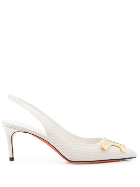  Santoni Slingback Strap 80mm Leather Pumps - White 