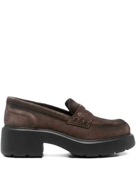  Santoni Suede Platform Loafers - Brown 