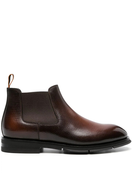  Santoni Textured Leather Chelsea Boots - Brown 