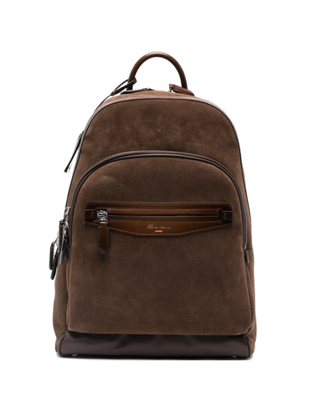  Santoni Zipped Suede Backpack - Brown 