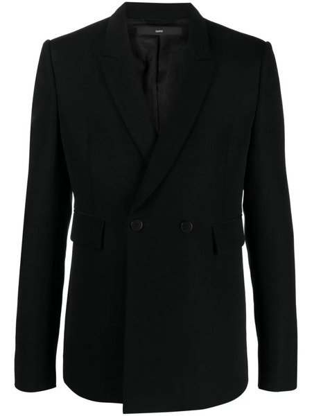  Sapio Double-breasted Wool-cotton Blazer - Black 
