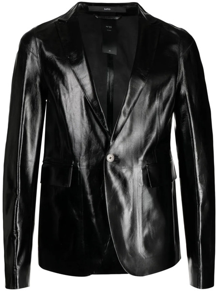  Sapio Single-breasted Leather Blazer - Black 