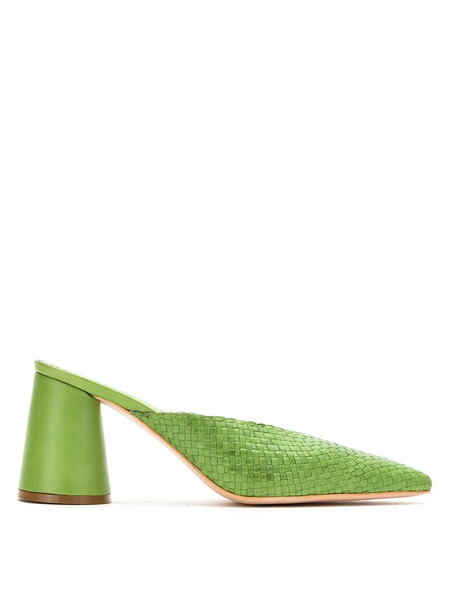  Sarah Chofakian Leather Green Mules 