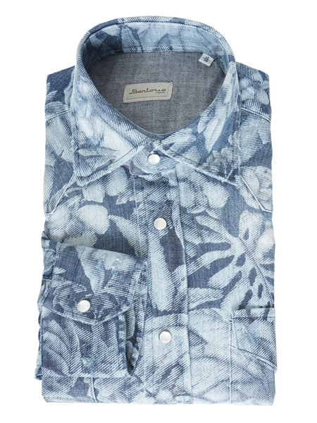  Sartorio Napoli Floral Denim Shirt - Blue 