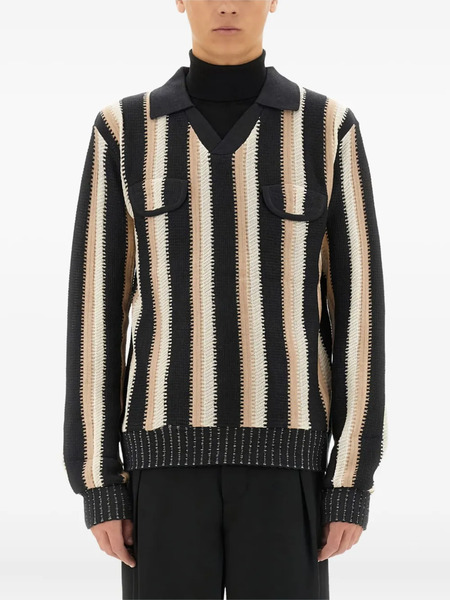  Sasquatchfabrix. Striped Flap-pocket Sweater - Black 