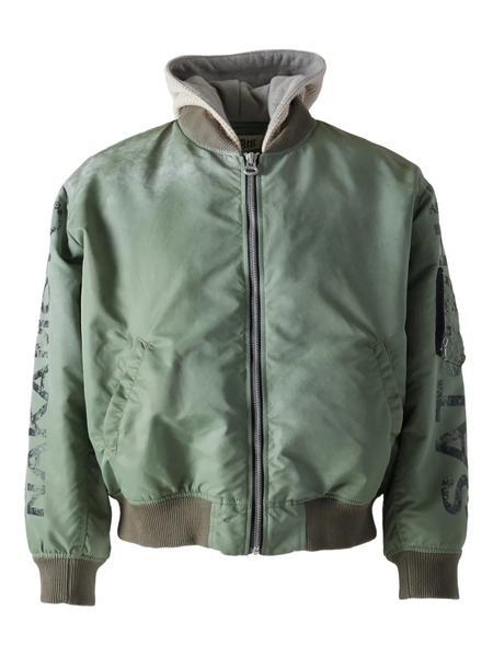  Satoshi Nakamoto Hooded Graphic Bomber Jacket - Green 