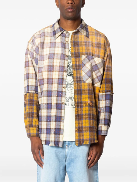  Satoshi Nakamoto Patchwork Frayed Check Shirt - Yellow 