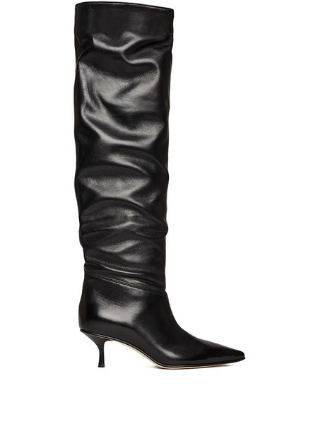  Scarosso Barbara Pointed-toe Ruched Boots - Black 