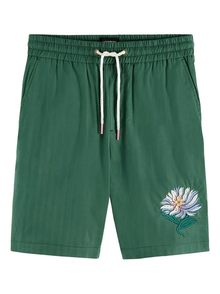  Scotch & Soda Floral-embroidered Drawstring Shorts - Green 