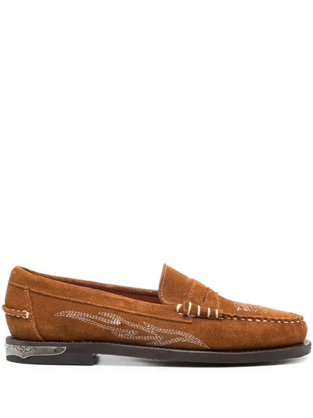  Sebago Embroidered Suede Loafers - Brown 