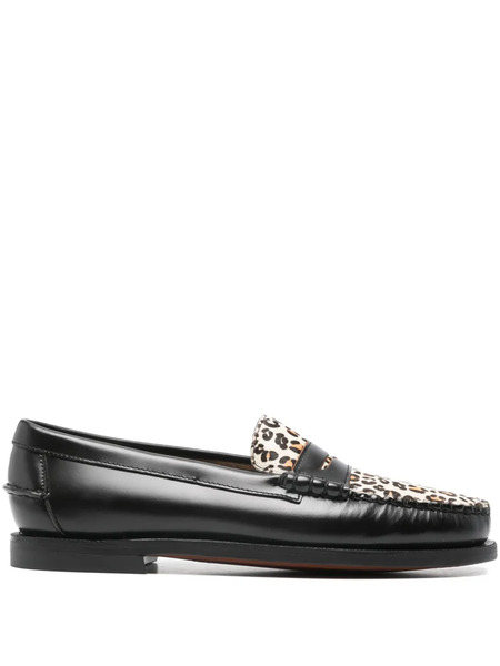  Sebago Leopard-pattern Loafers - Black 