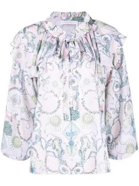  See By Chloé Baroque-print Ruffled Blouse - Pink 