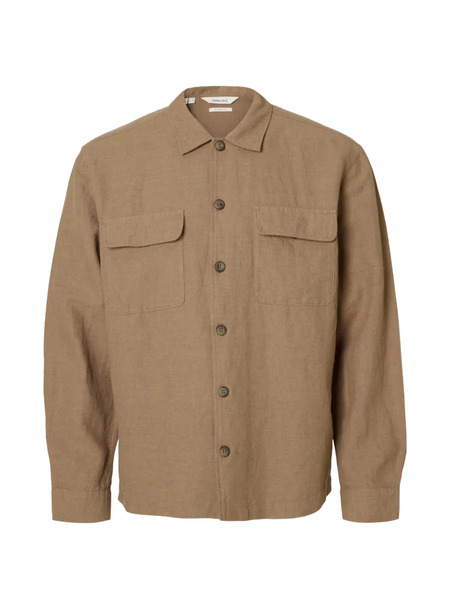  Selected Flap-pocket Buttoned Overshirt - Brown 