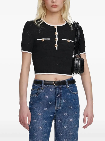  Self-portrait Button Trimmed Knitted Top - Black 