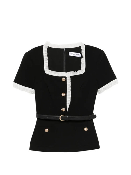  Self-portrait Button-up Belted Blouse - Black 