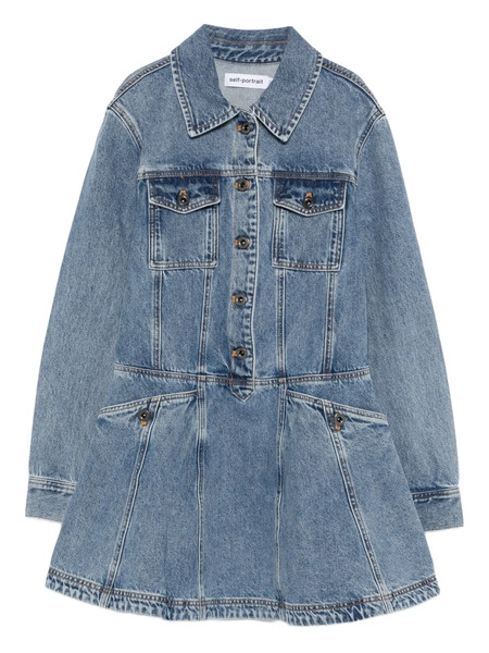  Self-portrait Buttoned Pocket Dress - Blue 
