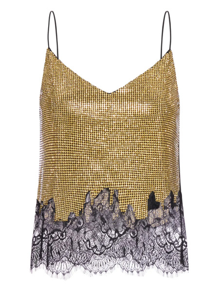  Self-portrait Chainmail Lace Trim Top - Brown 