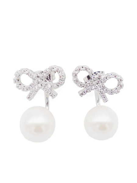  Self-portrait Crystal Bow Drop Earrings - Silver 