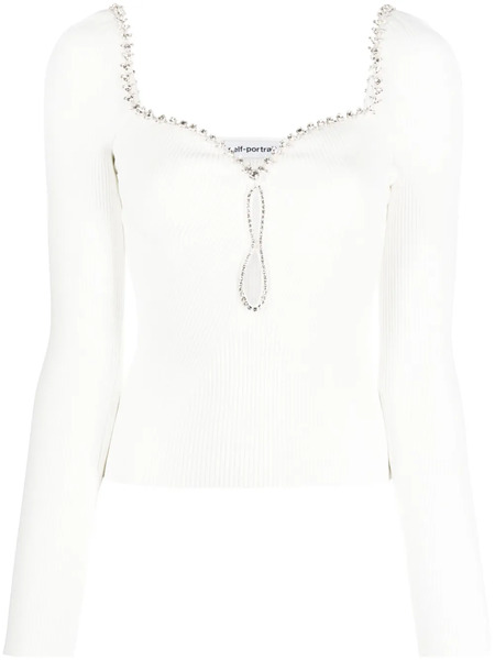  Self-portrait Crystal-embellished Trim Top - White 