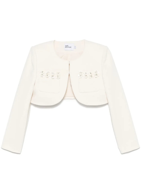  Self-portrait 3d-sequin Crepe Jacket - Neutrals 