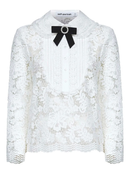  Self-portrait Embroidered-panel Layered Top - White 