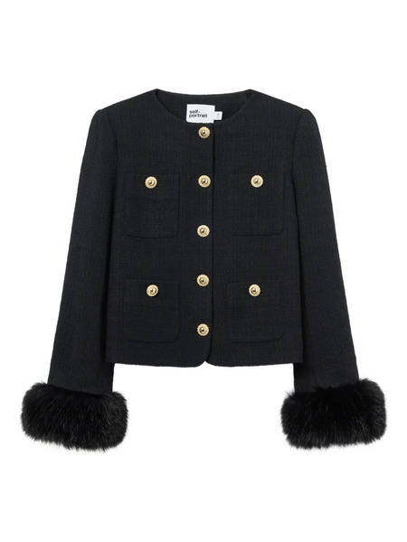  Self-portrait Faux Fur-cuff Buttoned Jacket - Black 