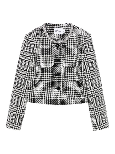  Self-portrait Houndstooth Cropped Jacket - Black 