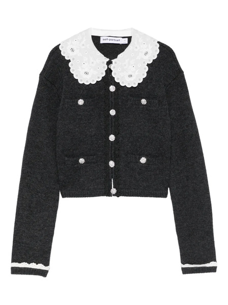  Self-portrait Lace-collar Button Cardigan - Grey 