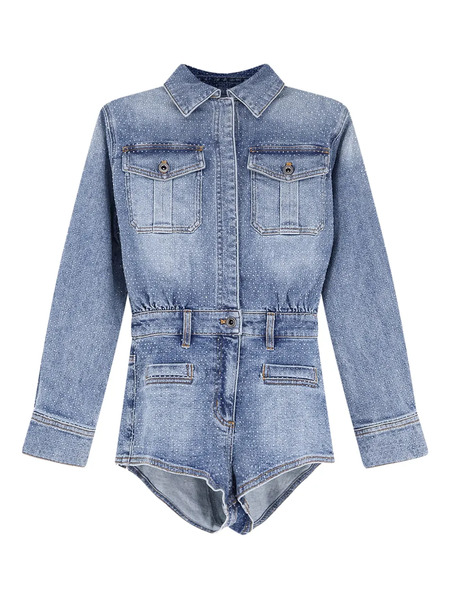  Self-portrait Pocket Denim Playsuit - Blue 