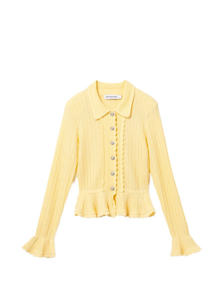  Self-portrait Pointelle Cardigan - Yellow 