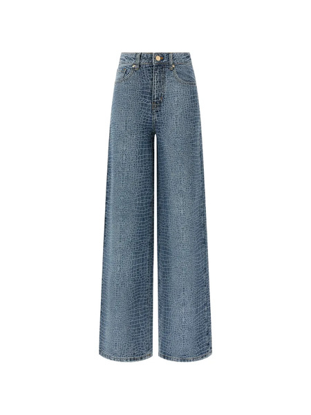  Self-portrait Rhinestone Crocodile-effect Jeans - Blue 