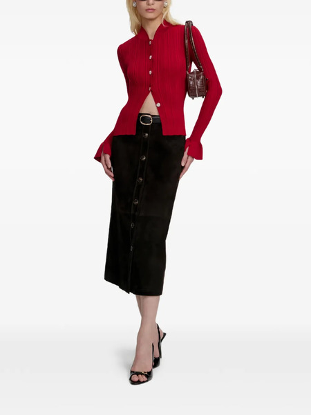  Self-portrait Ribbed Button Cardigan - Red 