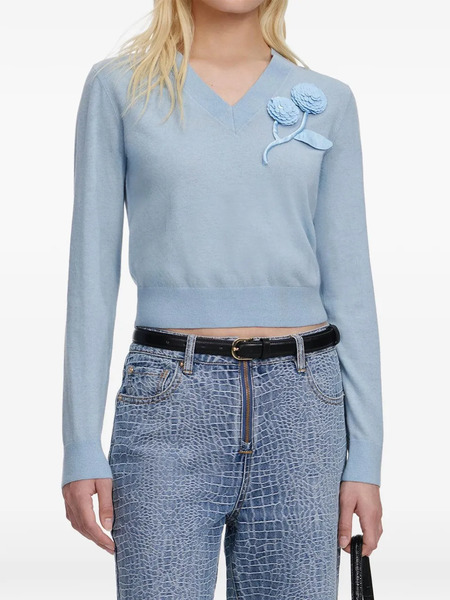  Self-portrait Rose V-neck Jumper - Blue 