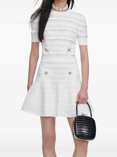  Self-portrait Ruffled Cropped Sweater - White 