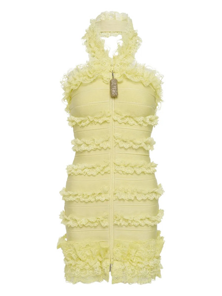  Self-portrait Ruffled Zip Mini Dress - Yellow 