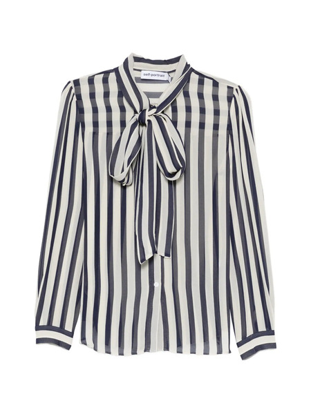  Self-portrait Striped Neck-tie Blouse - Blue 