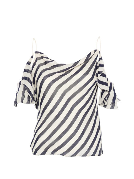  Self-portrait Striped Ruffled Top - Neutrals 