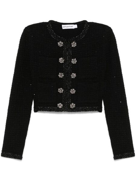  Self-portrait Textured Knit Jacket - Black 