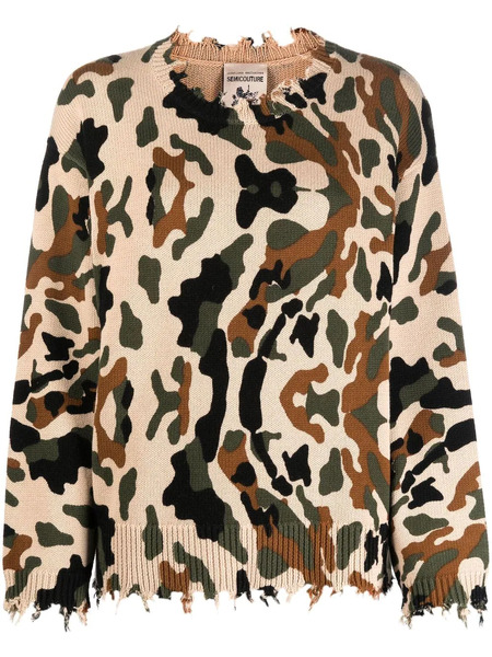 Semicouture Camouflage Jersey-knit Jumper - Neutrals 