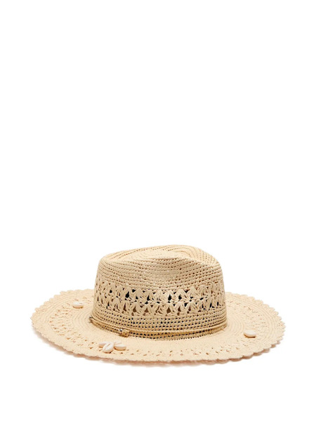  Sensi Studio Shell-embellished Straw Fedora Hat - Neutrals 